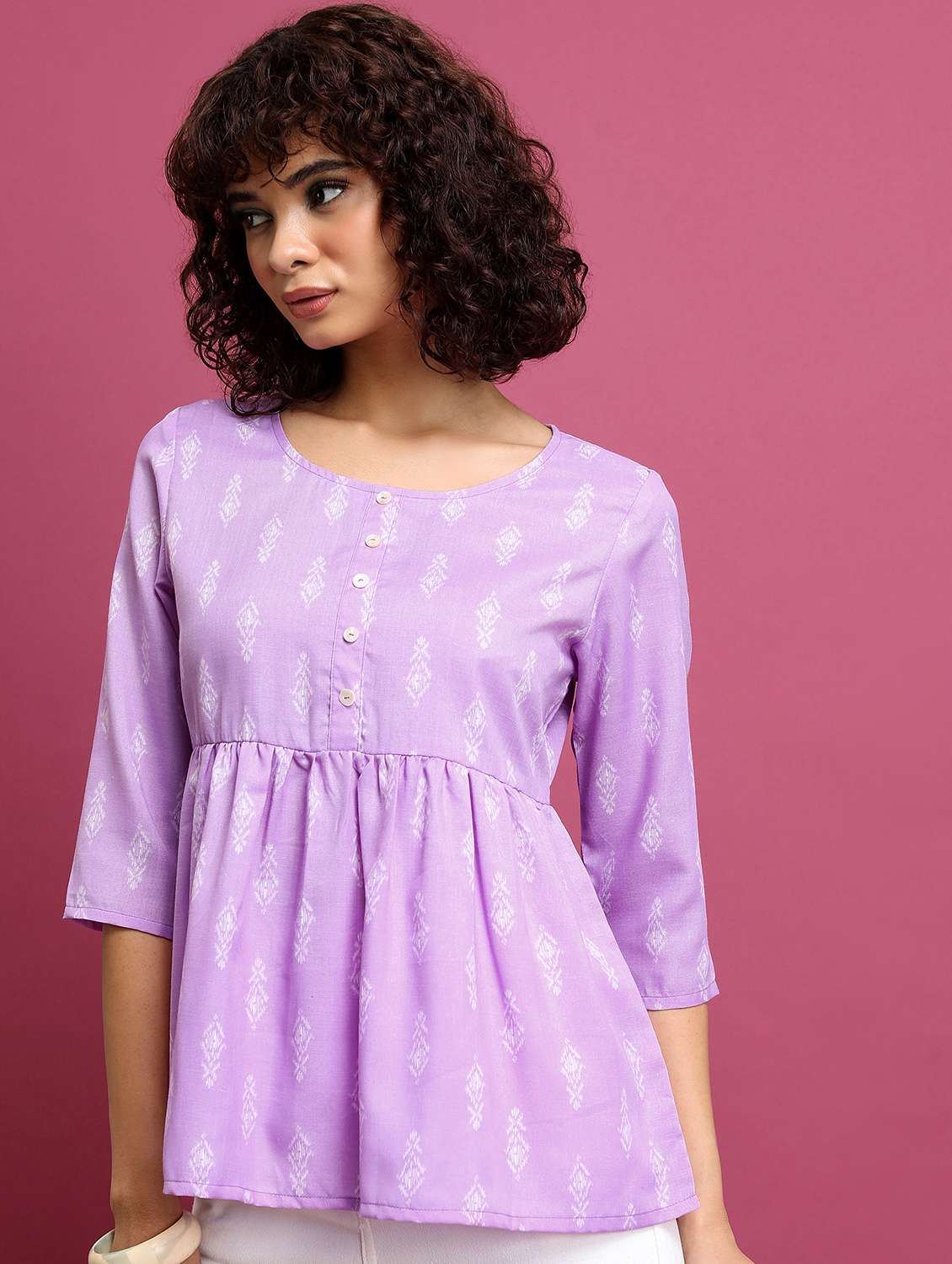 women printed round neck a-line top - 21376273 -  Standard Image - 2