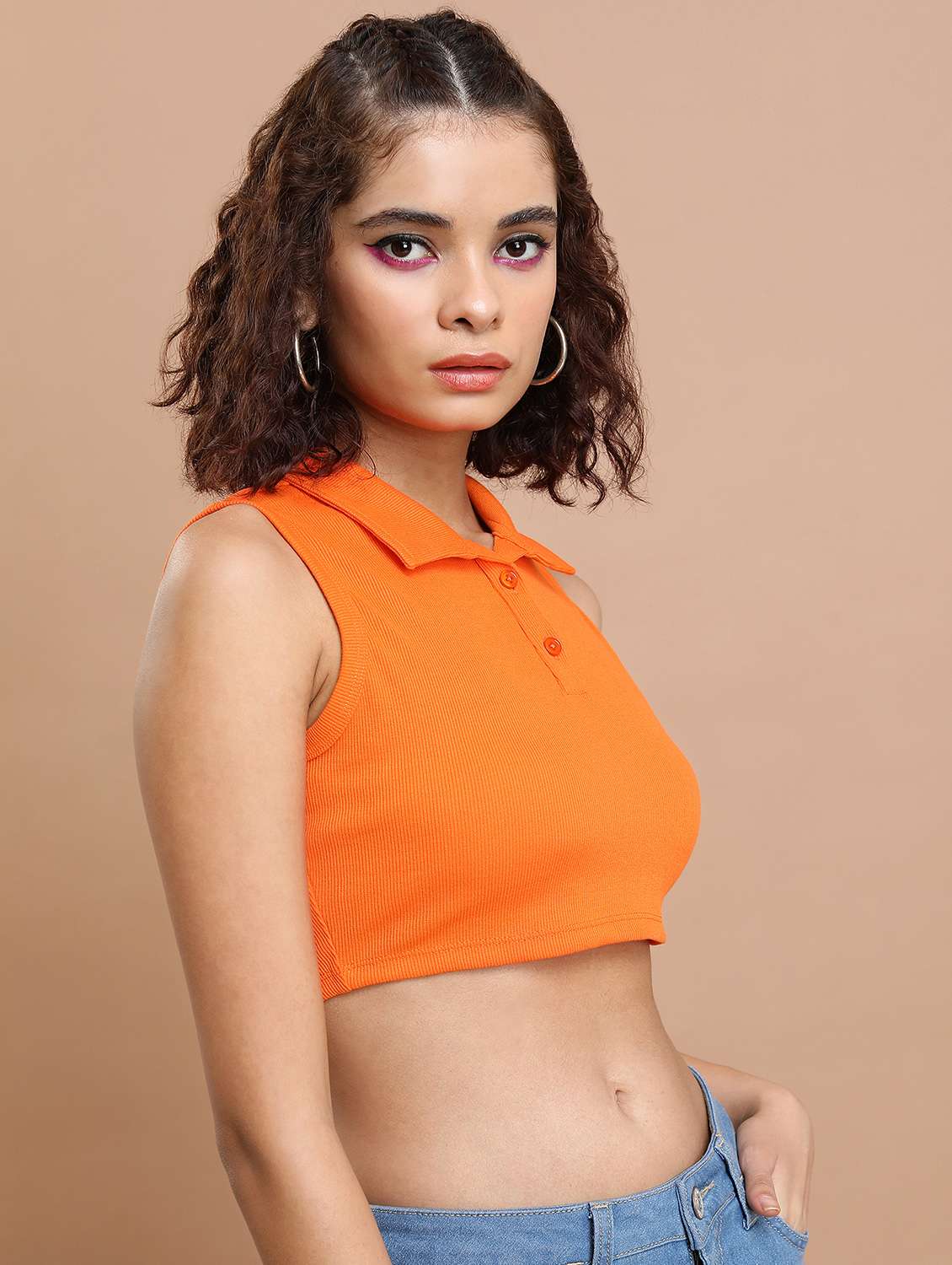 women solid sleeveless crop top - 21376275 -  Standard Image - 2