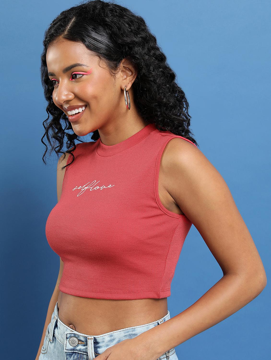 women chest print cotton crop top - 21376279 - Standard Image - 2