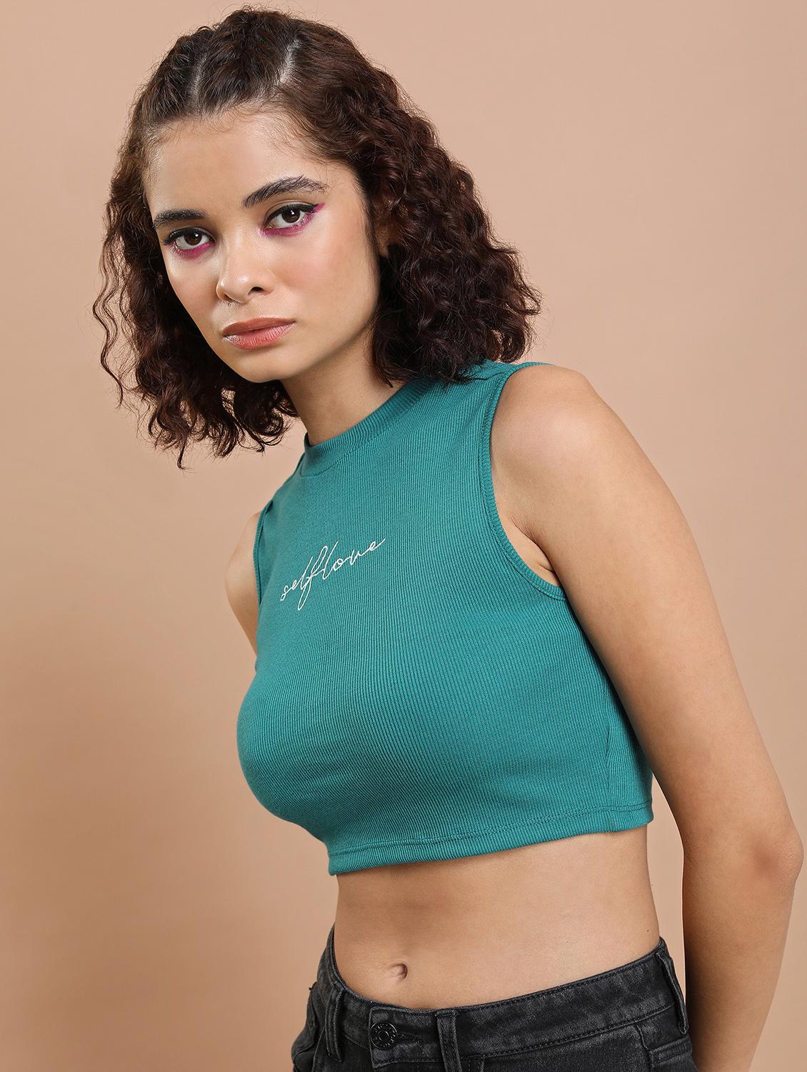 women chest print cotton crop top - 21376281 - Standard Image - 2