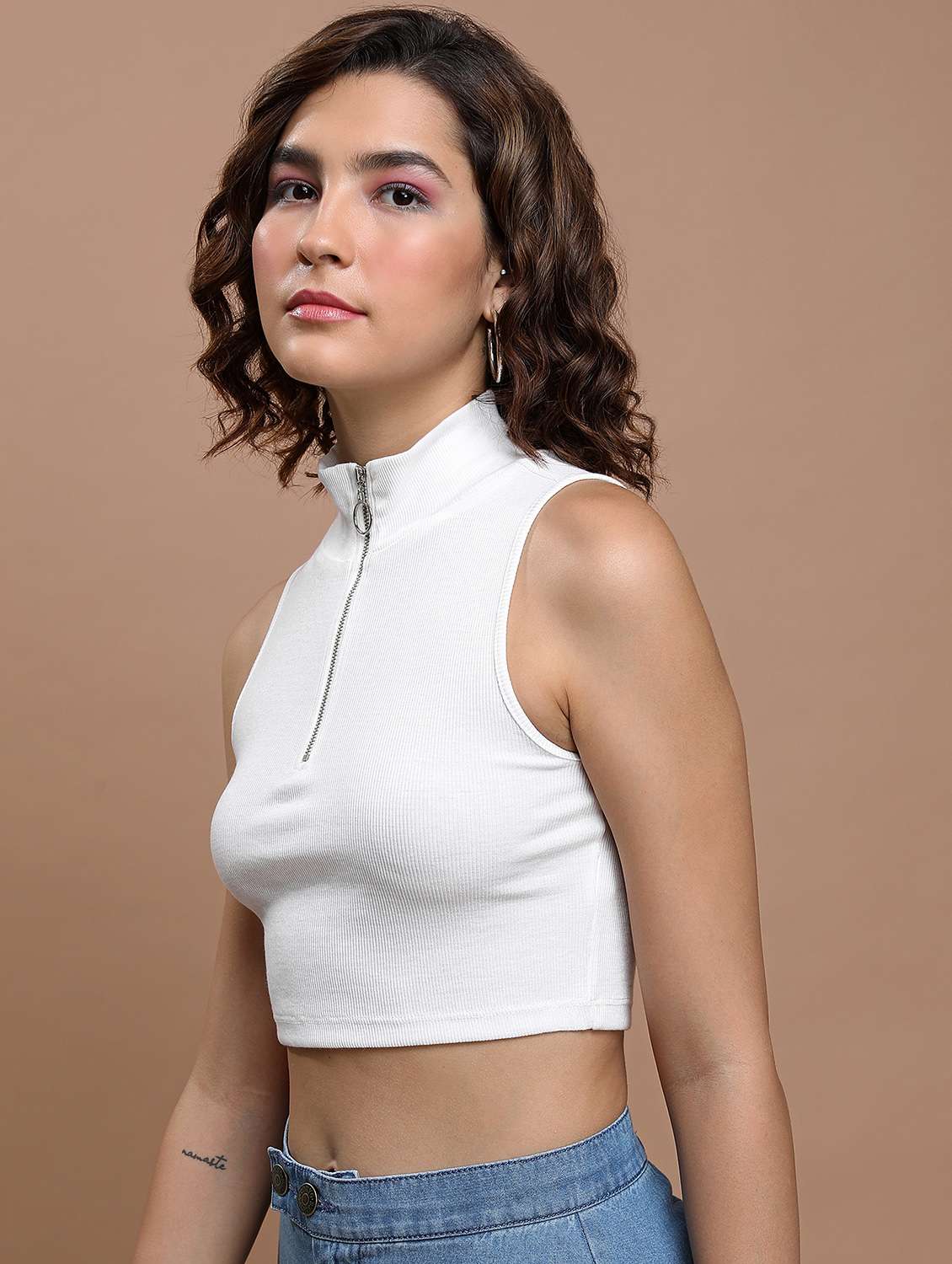 women white cotton blend crop top - 21376316 -  Standard Image - 2
