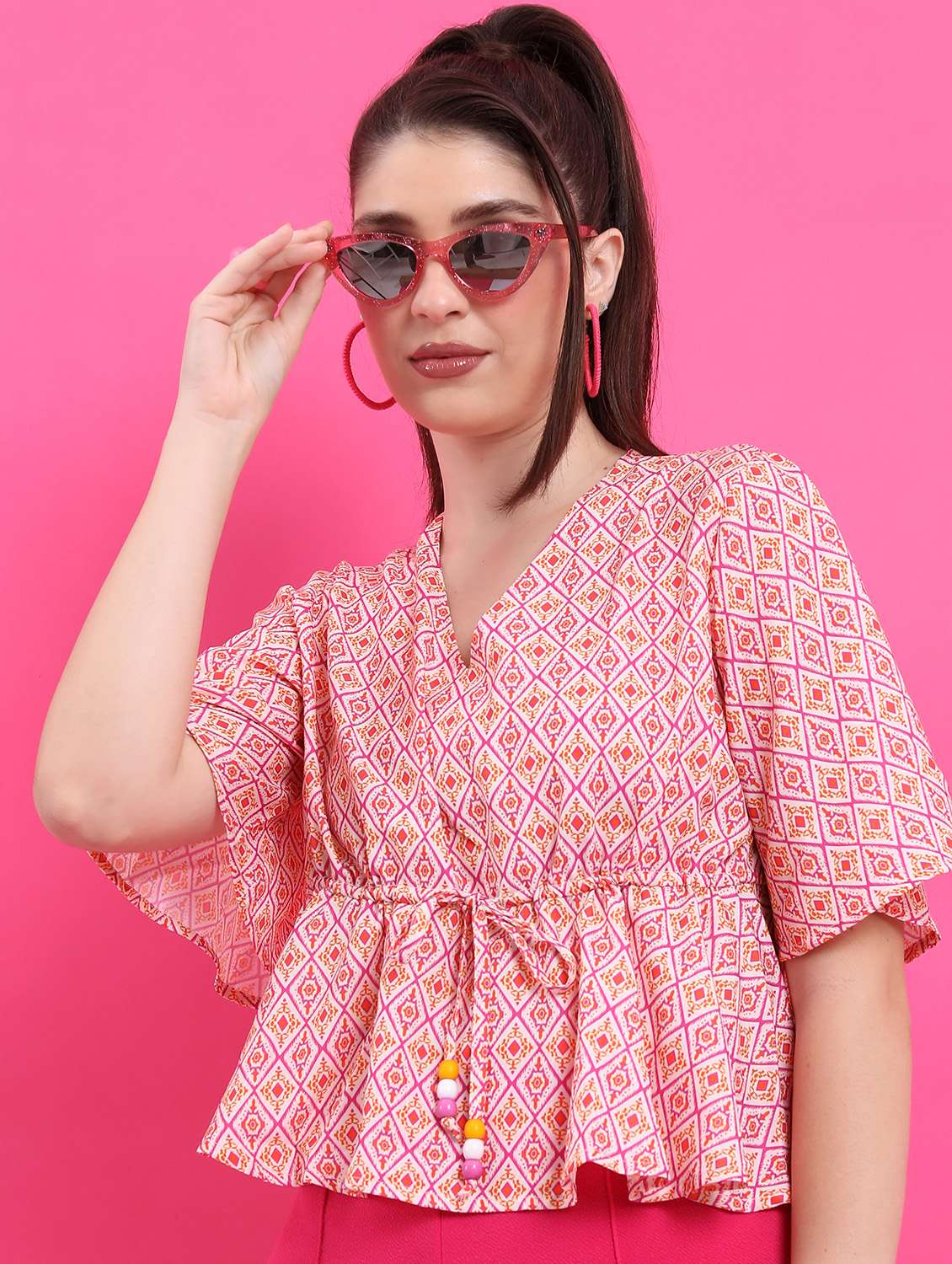 women pink cotton blend peplum top - 21376341 -  Standard Image - 2