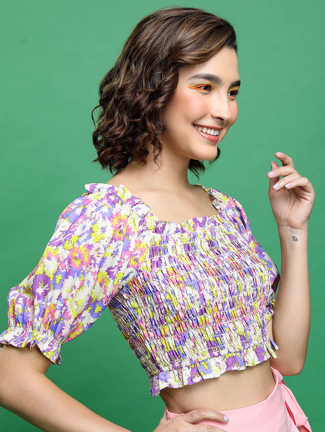 women white cotton blend crop top - 21376343 -  Standard Image - 2