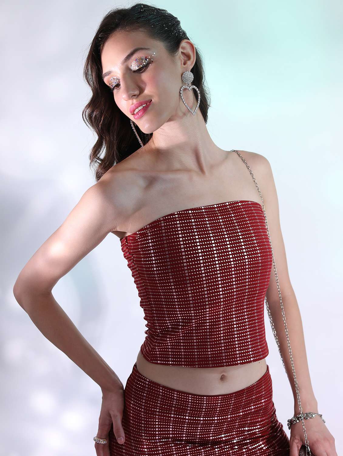 women maroon cotton blend tube top