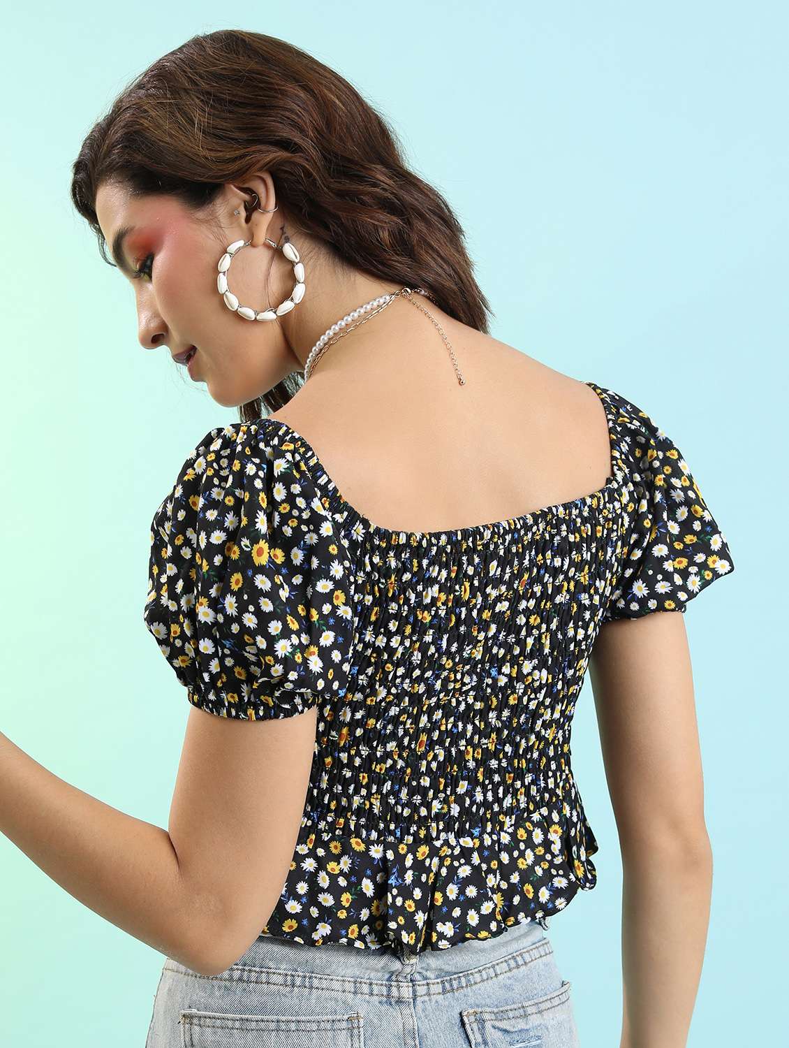 women black cotton blend crop top - 21376348 -  Standard Image - 2