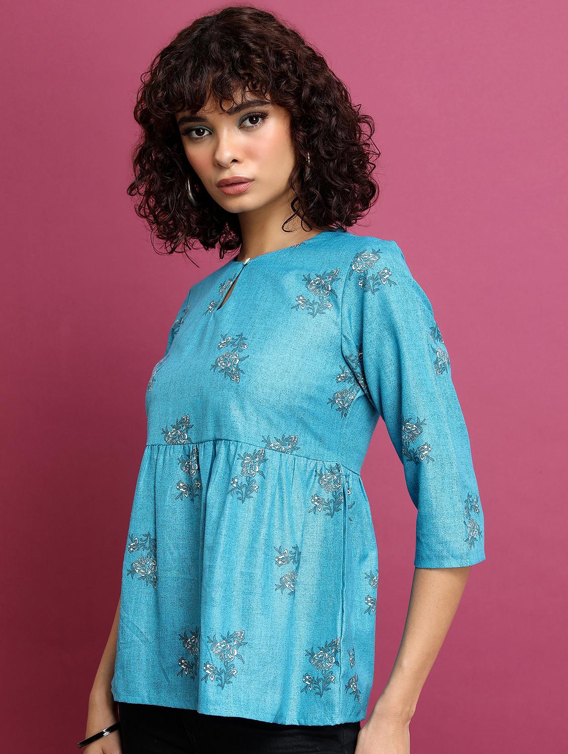 women blue cotton blend peplum top - 21376374 - Standard Image - 2