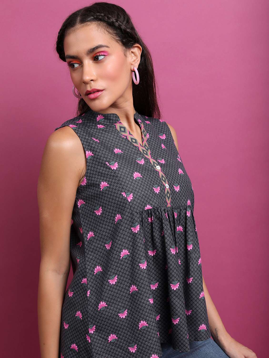 women black cotton blend peplum top - 21376395 -  Standard Image - 2