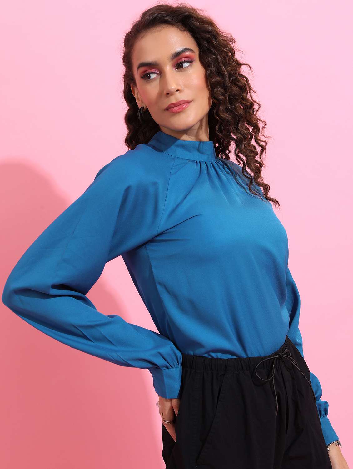 women blue cotton blend regular top - 21376406 -  Standard Image - 2