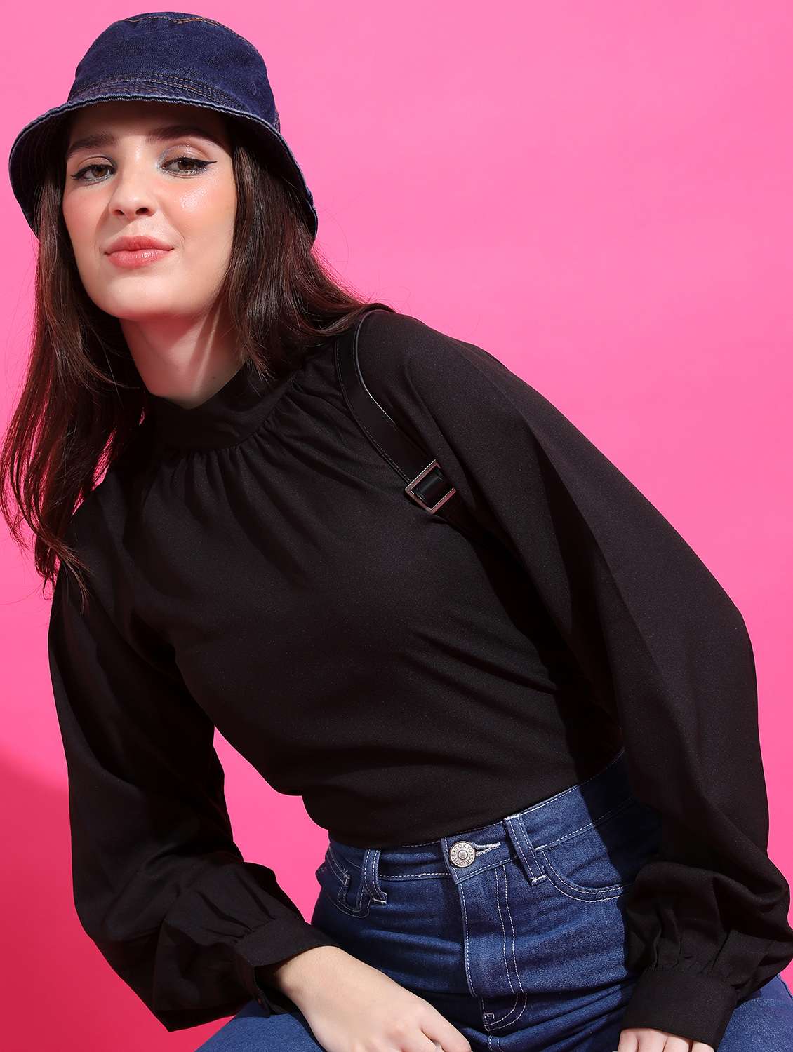 women black cotton blend regular top - 21376407 -  Standard Image - 2