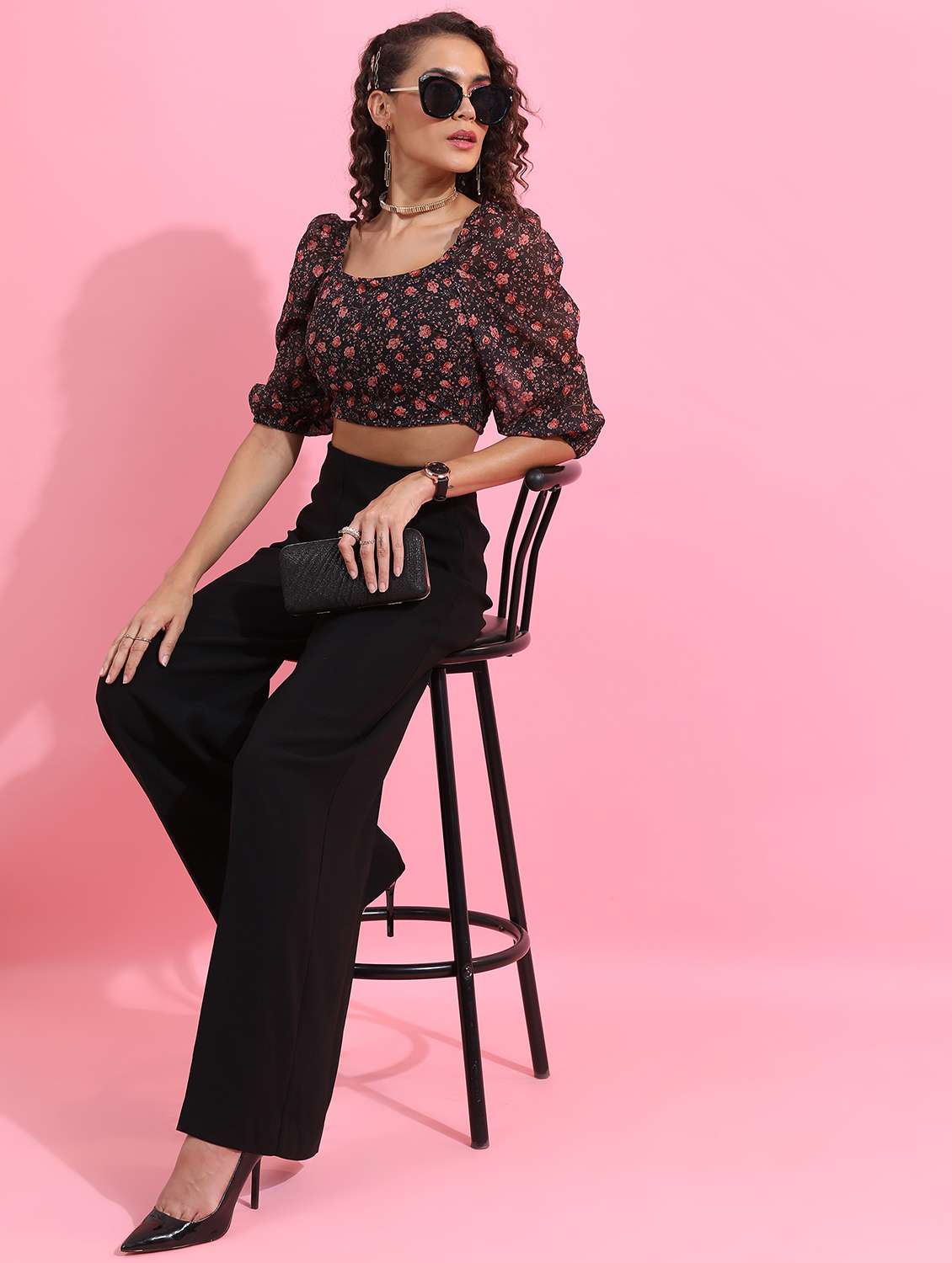 black floral printed crop top - 21376421 -  Standard Image - 2