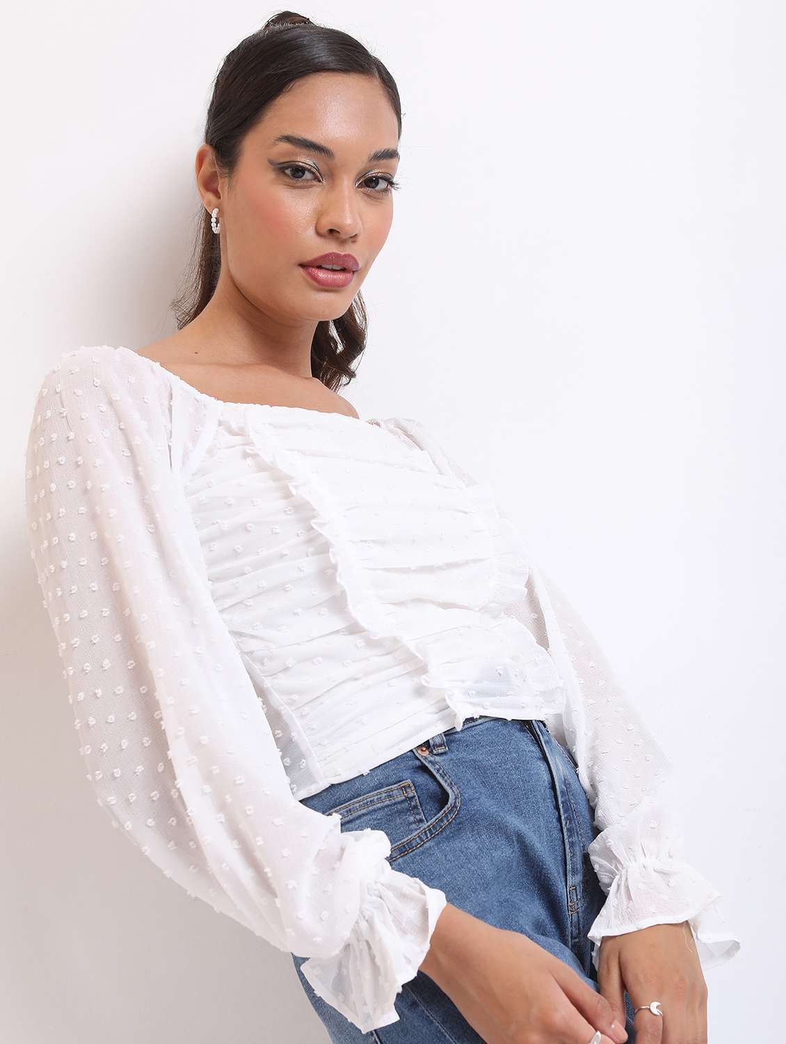 women white cotton blend regular top - 21376428 - Standard Image - 2