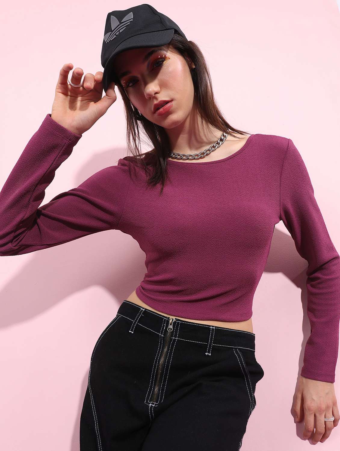 pink solid crop top
