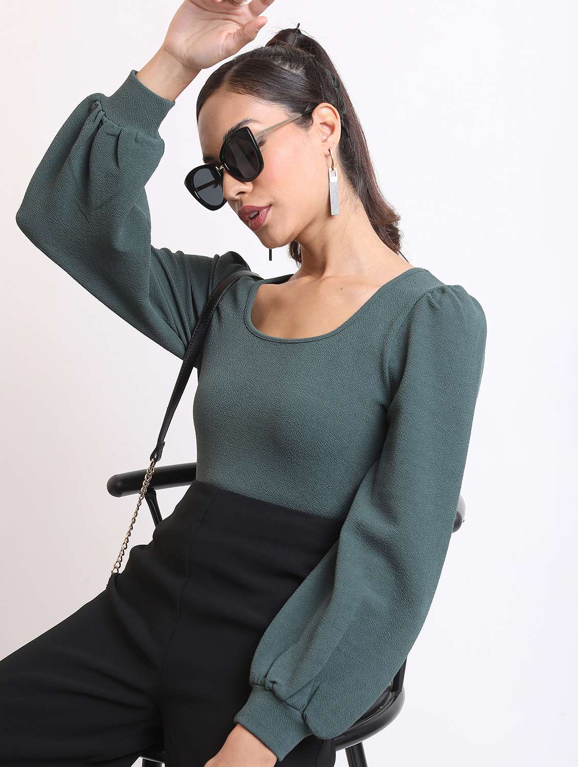 women green cotton blend regular top - 21376445 -  Standard Image - 2