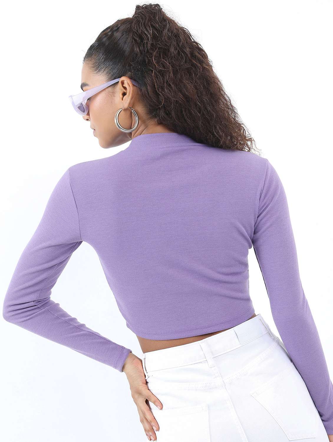 women lavender cotton blend crop top - 21376463 -  Standard Image - 2