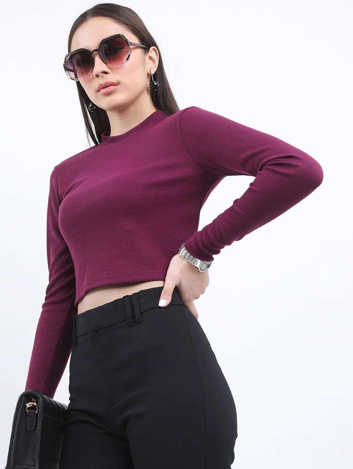 women purple cotton blend crop top - 21376464 -  Standard Image - 2