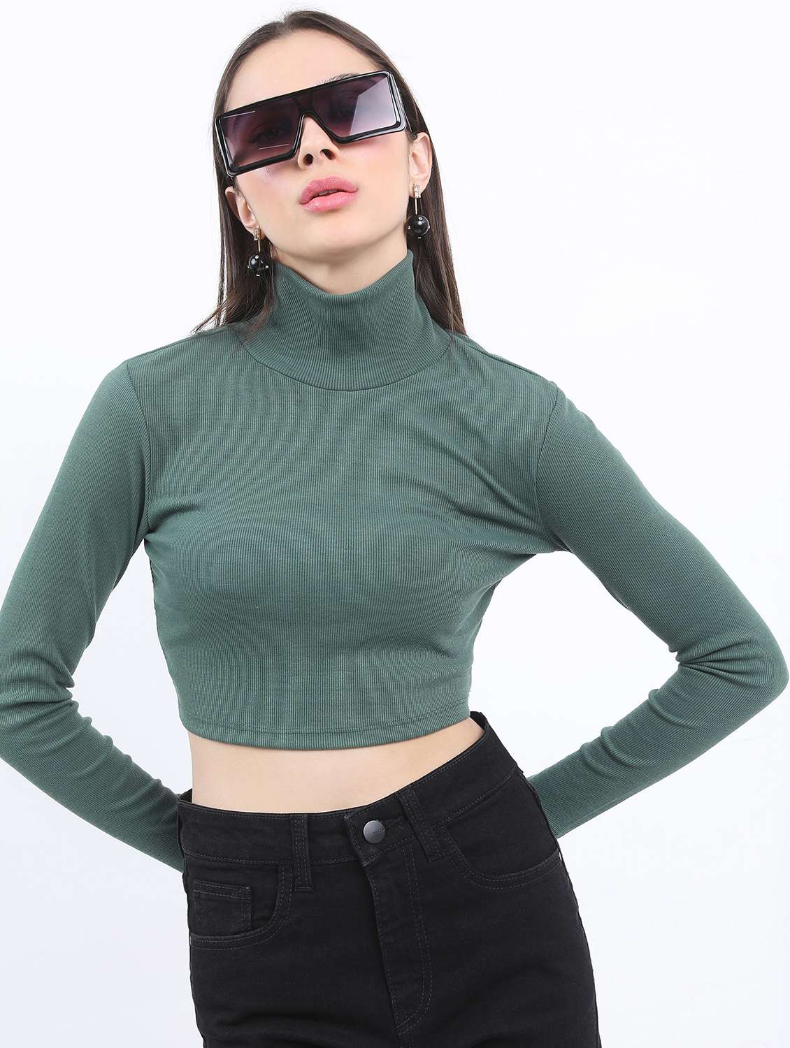 women green cotton blend crop top