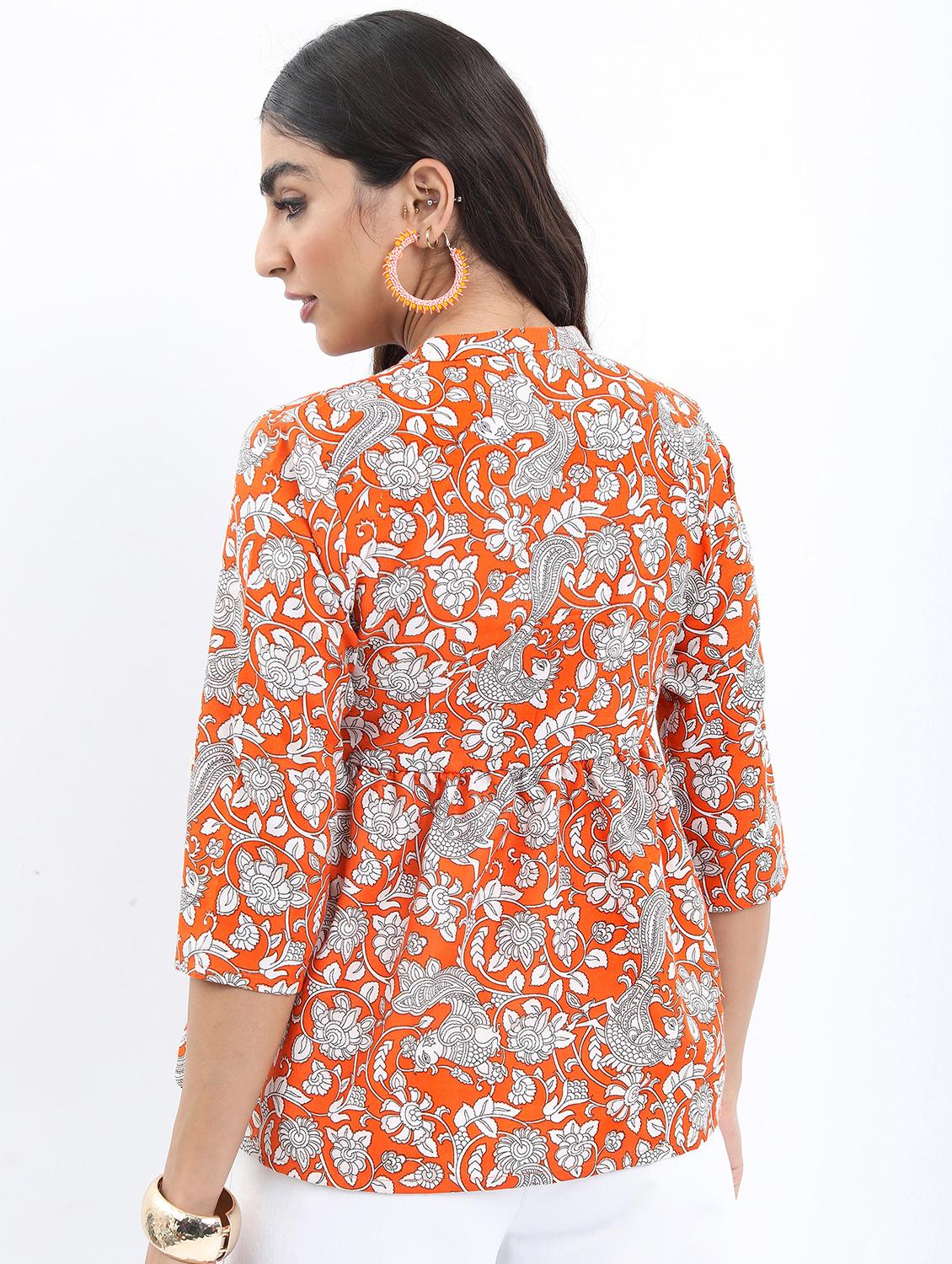 women floral print mandarin neck a-line top - 21376479 - Standard Image - 2