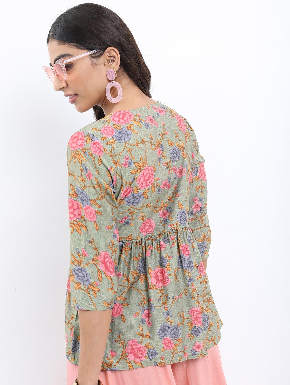 women green cotton blend a-line top - 21376481 - Standard Image - 2