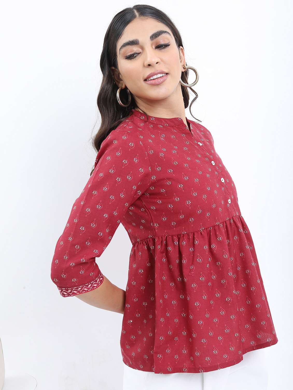 women maroon cotton blend a-line top - 21376484 -  Standard Image - 2