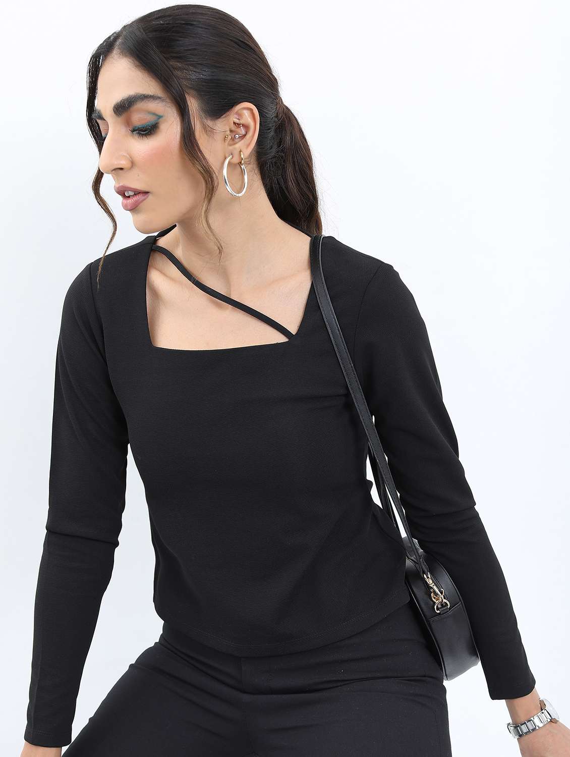 women black cotton blend regular top - 21376488 -  Standard Image - 2