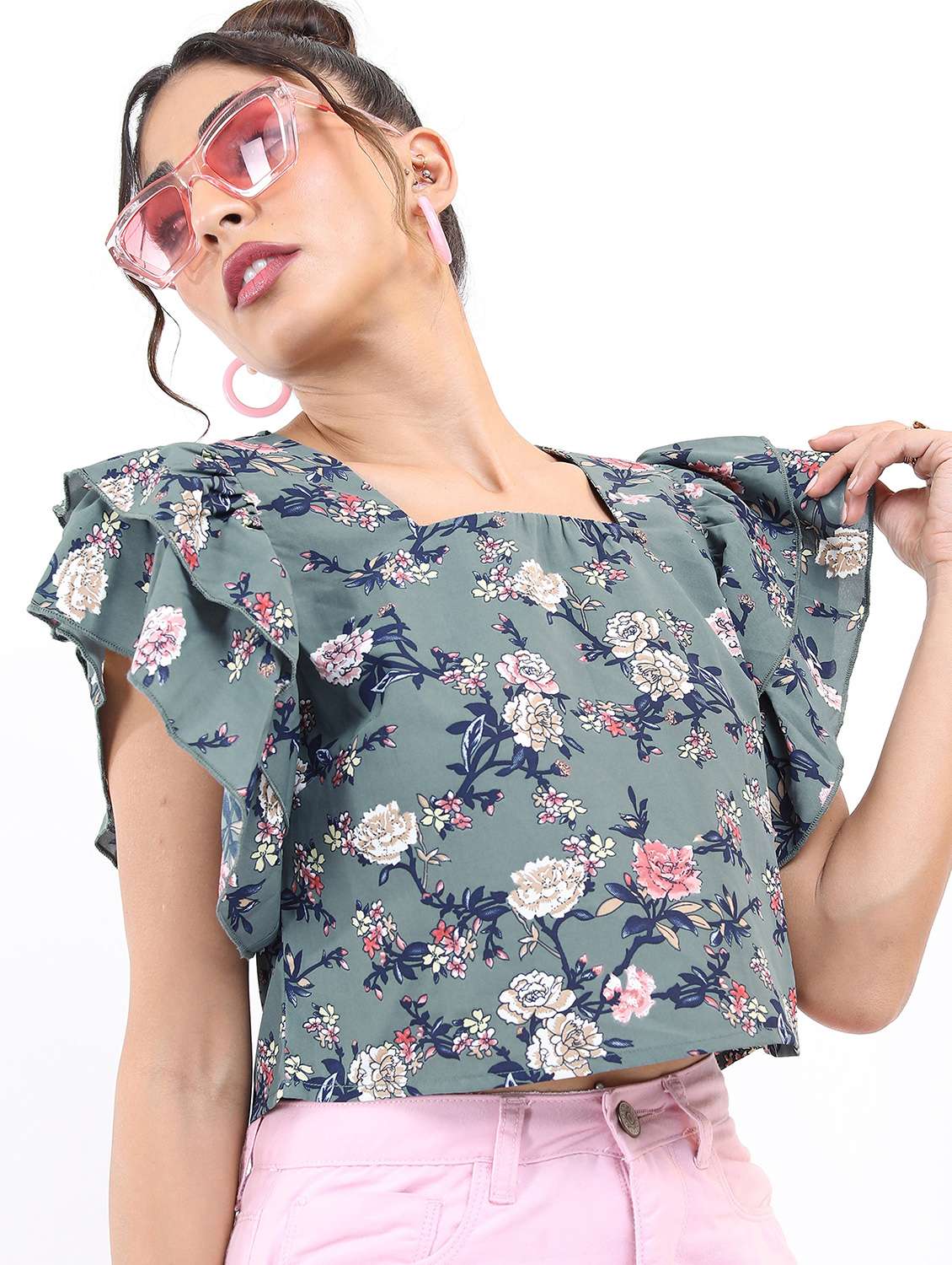 women grey printed crop top - 21376508 - Standard Image - 2