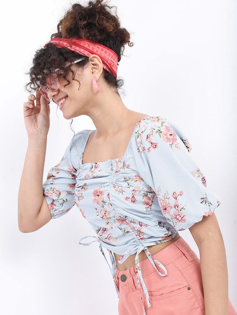 light blue floral printed crop top - 21376512 - Standard Image - 2