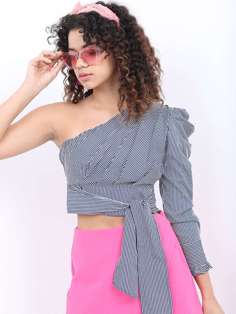 navy blue stripes crop top