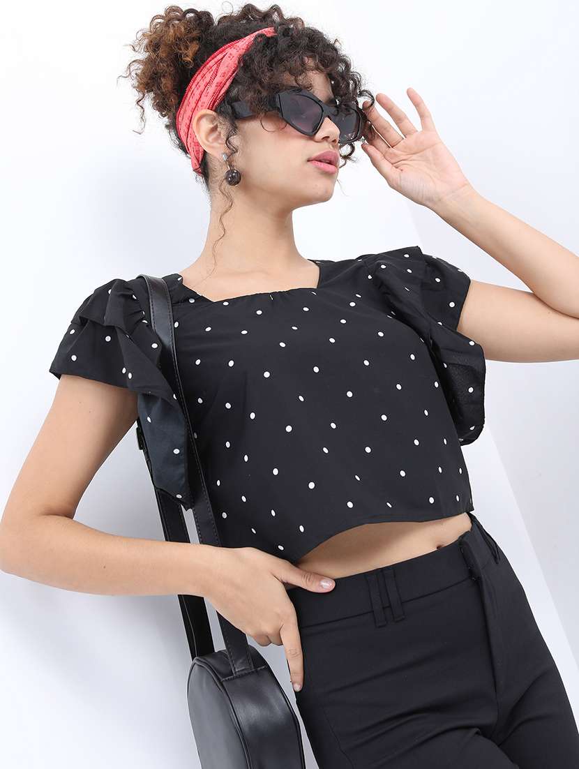 black polka dot crop top