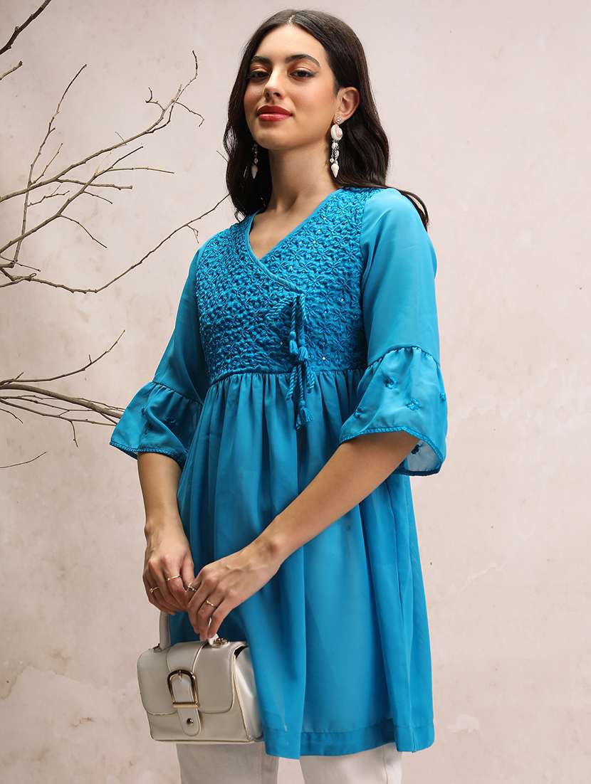 women blue cotton blend regular tunic - 21376529 -  Standard Image - 2