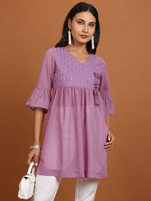 women mauve cotton blend peplum tunic - 21376531 -  Standard Image - 0