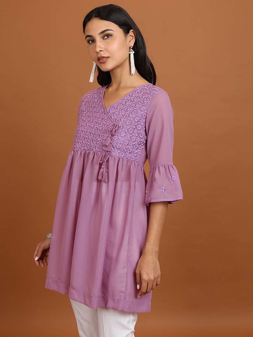 women mauve cotton blend peplum tunic - 21376531 -  Standard Image - 2