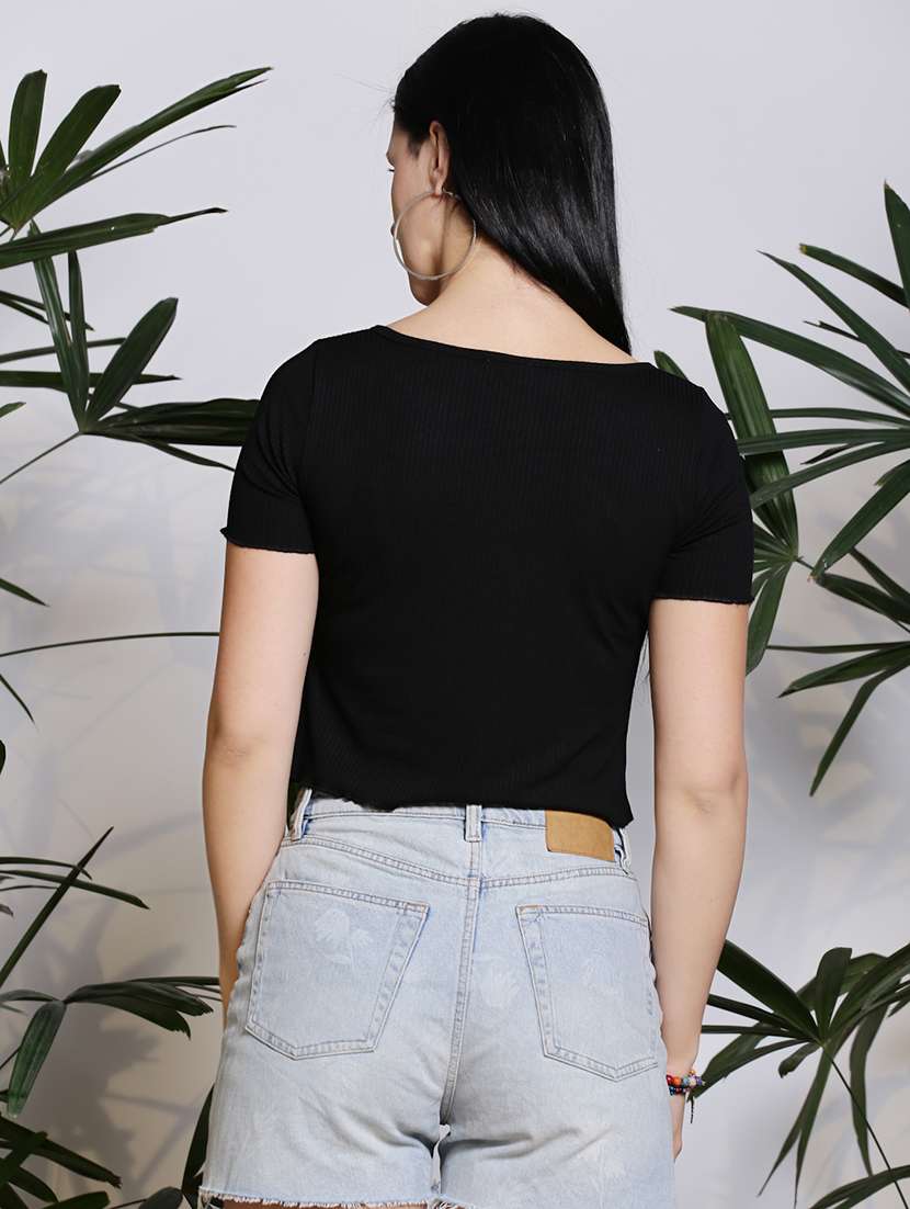 women solid short sleeves crop top - 21376532 -  Standard Image - 2