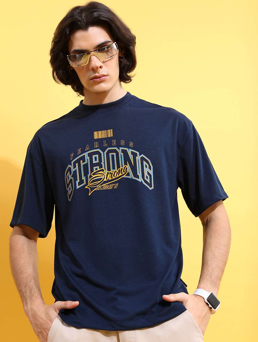men round neck chest printed oversized t-shirt
