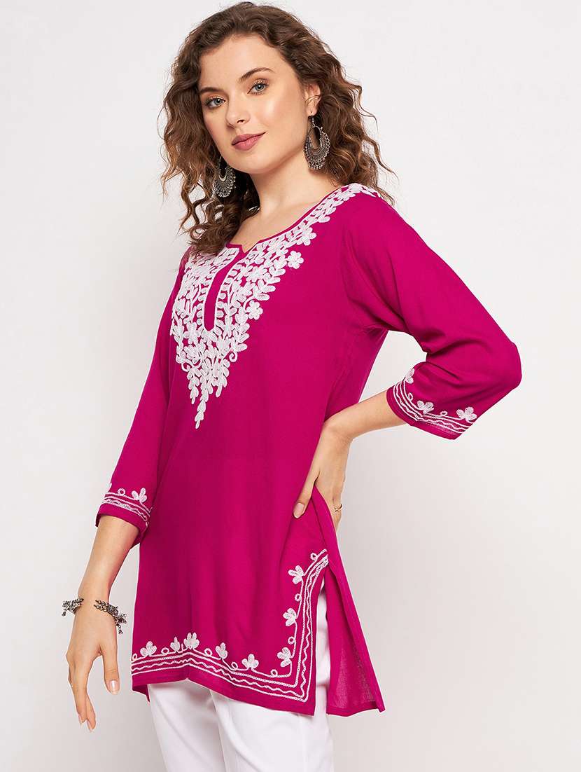 women three quarter sleeve straight kurti - 21376652 -  Standard Image - 2
