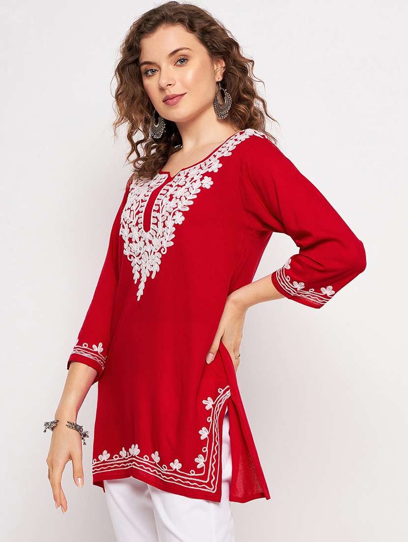 women three quarter sleeve straight kurti - 21376654 -  Standard Image - 2