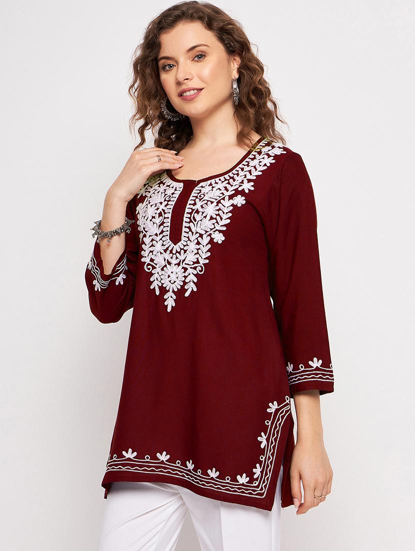 women three quarter sleeve straight kurti - 21376655 - Standard Image - 2