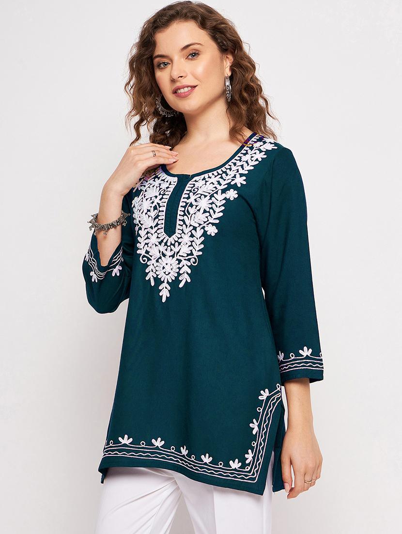 women three quarter sleeve straight kurti - 21376656 - Standard Image - 2