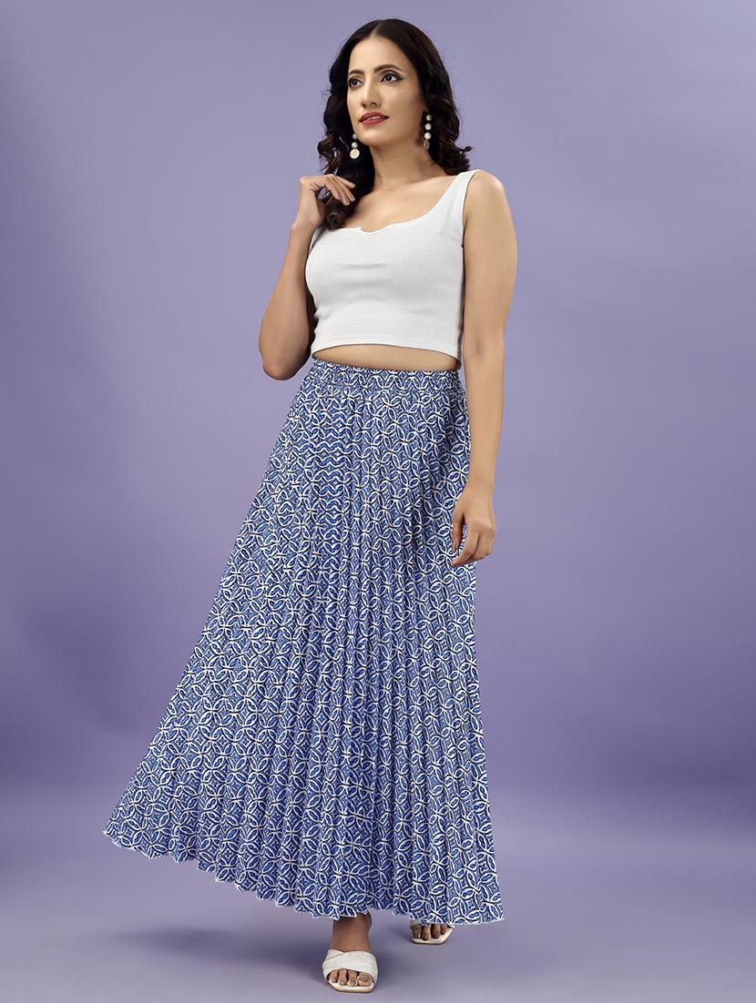 women blue printed flared skirt - 21376741 - Standard Image - 2