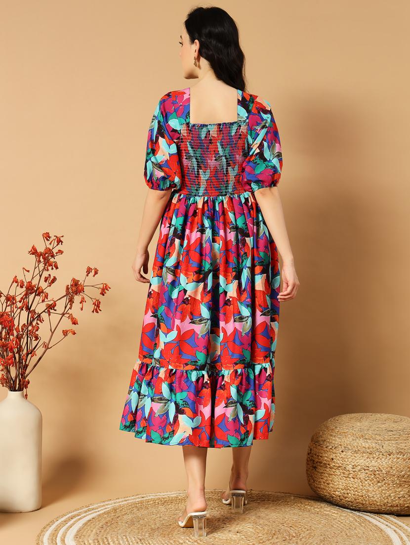 women multi colored crepe fit & flare dress - 21376745 - Standard Image - 2