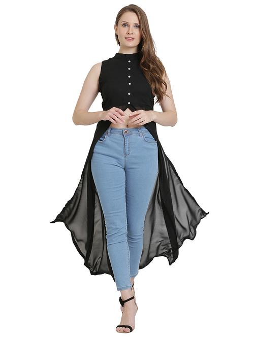 women black georgette a-line tunic - 21376756 - Standard Image - 0