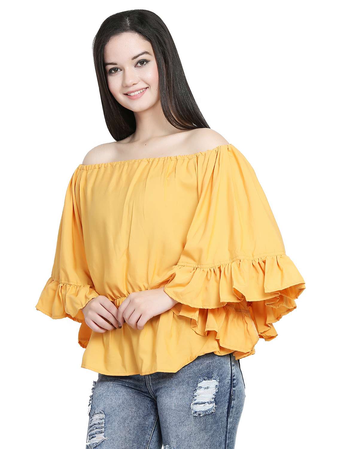 mustard solid a-line top