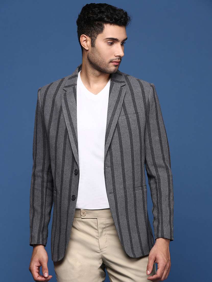 men striped single breasted casual blazer