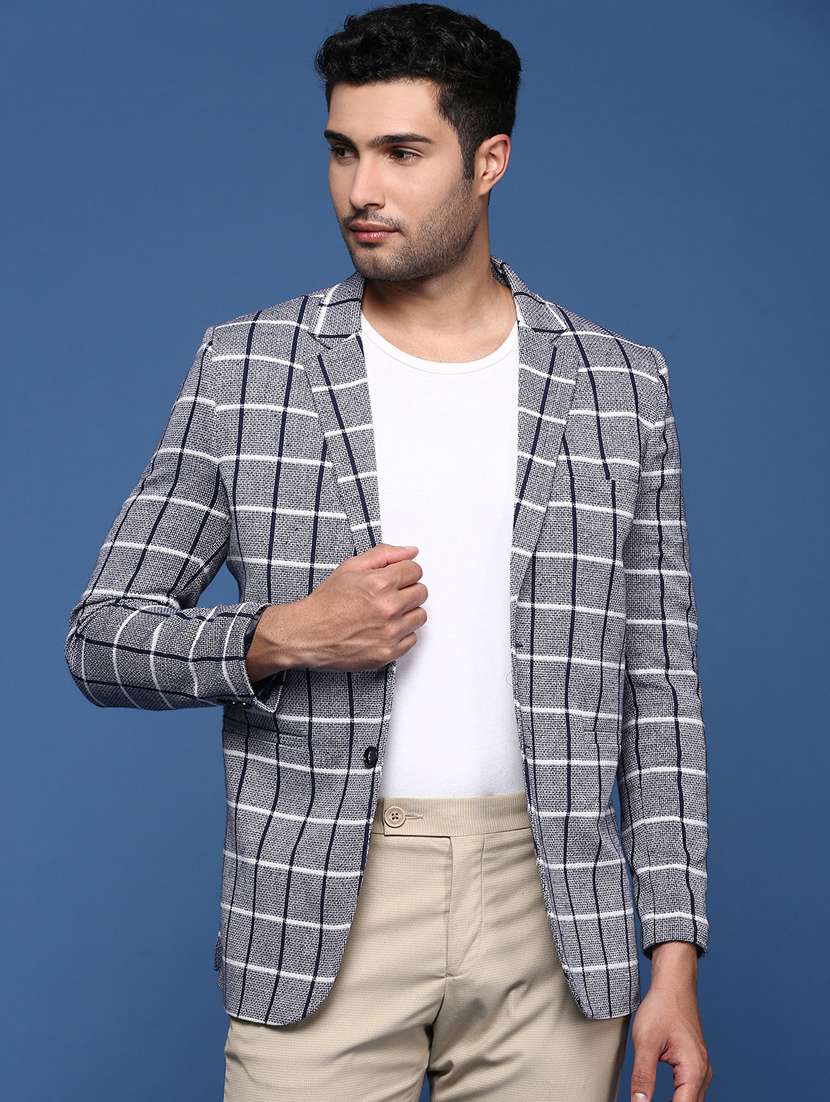 men long sleeved checkered single breasted casual blazer