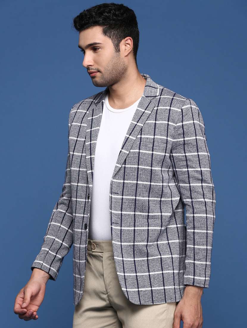 men long sleeved checkered single breasted casual blazer - 21376944 - Standard Image - 2