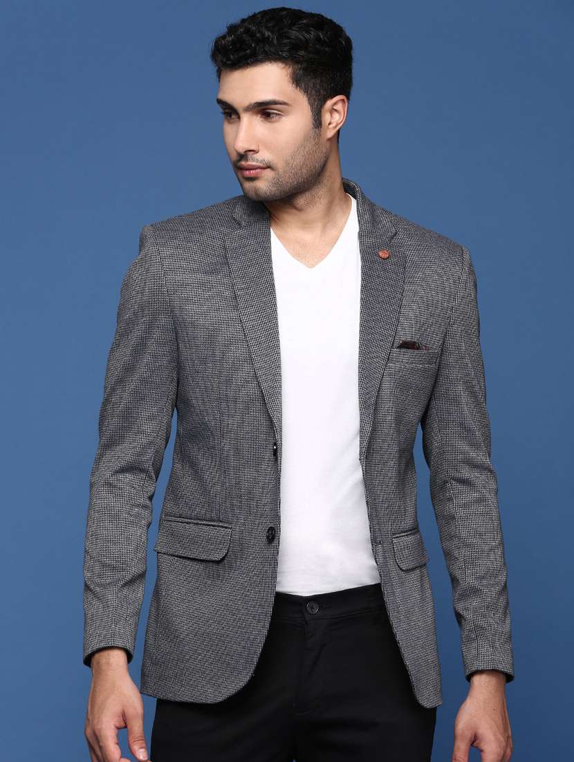 men long sleeved self design single breasted casual blazer