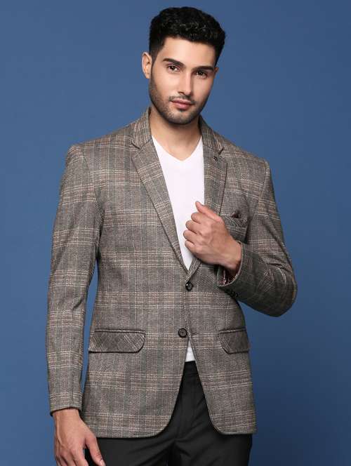 men long sleeved checkered single breasted casual blazer - 21376980 -  Standard Image - 0