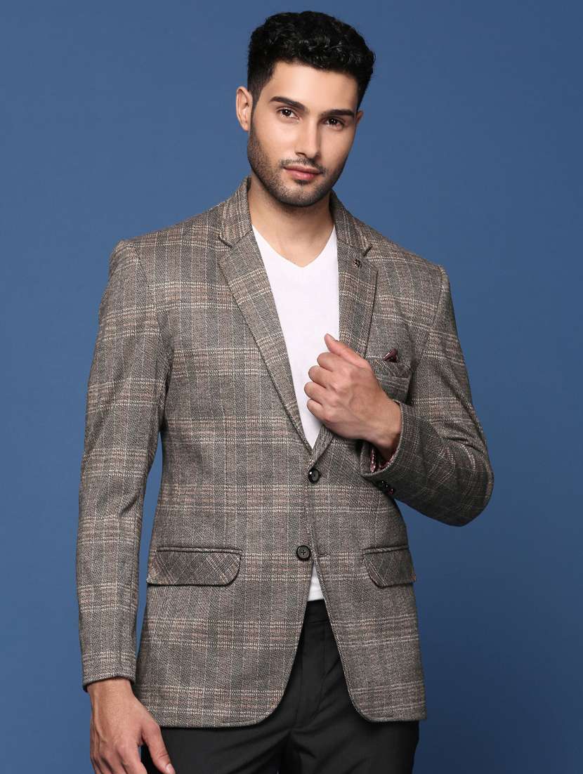 men long sleeved checkered single breasted casual blazer