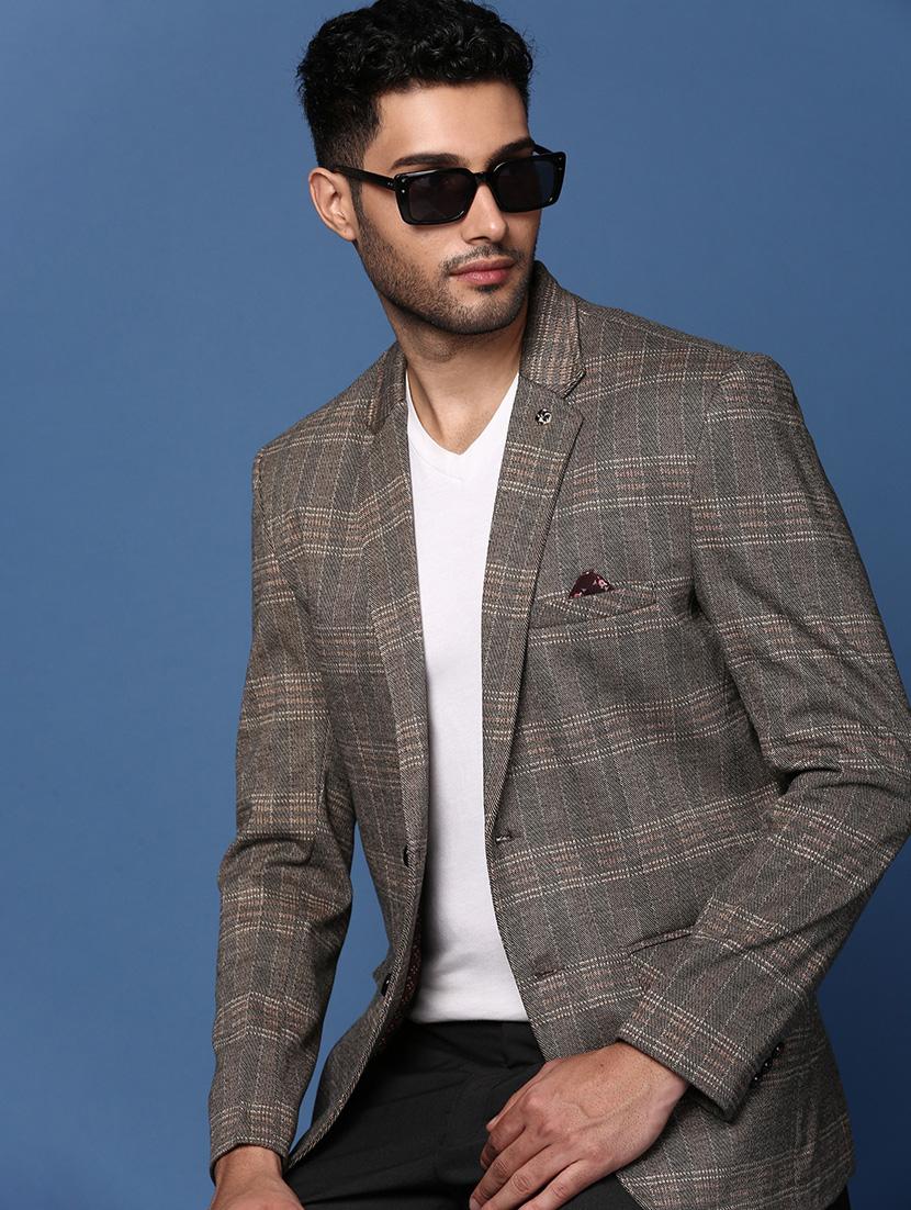 men long sleeved checkered single breasted casual blazer - 21376980 - Standard Image - 2