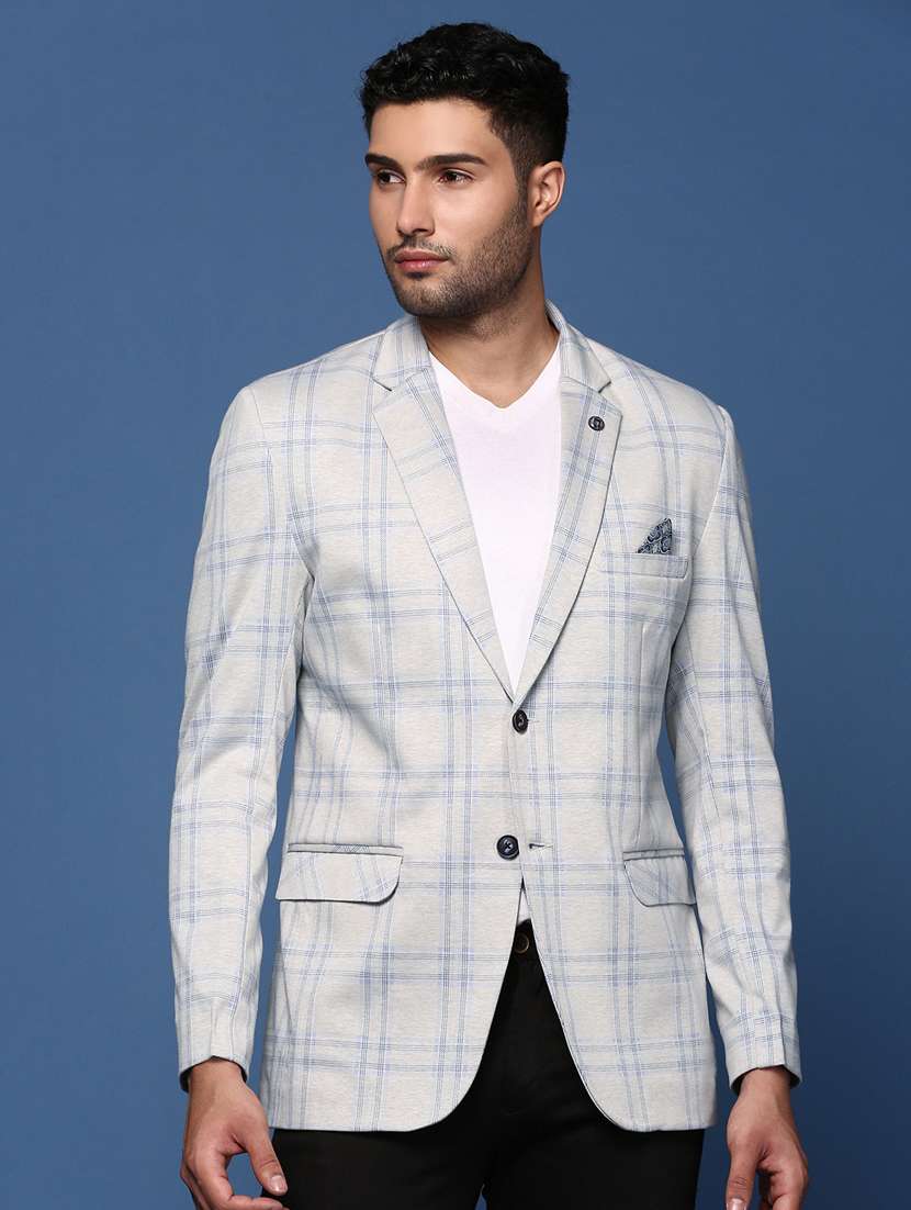 men checkered single breasted blazer
