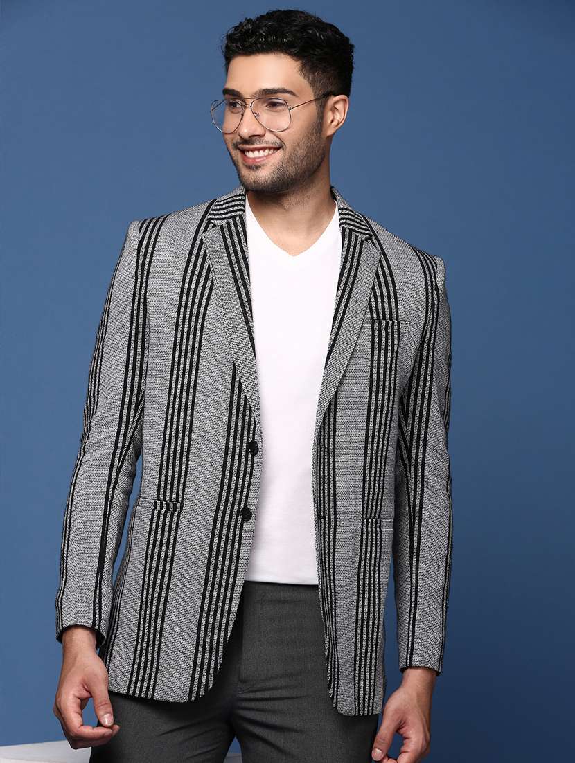 men long sleeved striped single breasted casual blazer - 21376986 -  Standard Image - 2